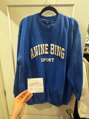 Anine Bing Royal Blue Chenille Logo Sweatshirt